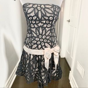 Betsy Johnson Lacy Drop Waist Strapless Dress